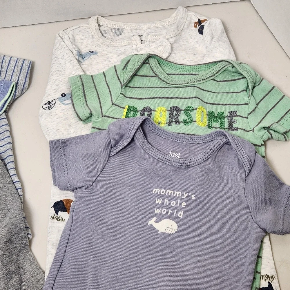 Carter's Infant 3M Boy Bodysuits Lot 6 Pieces Stripes Pants Whale‎ Short Sleeve